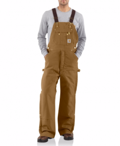 carhartt duck zip-to-thigh bib overall/quilt lined