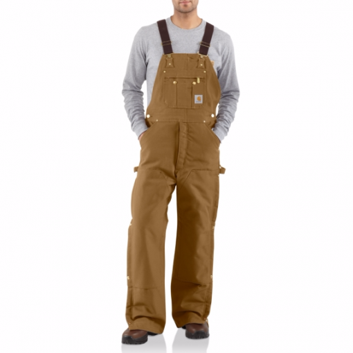 carhartt duck zip-to-thigh bib overall/quilt lined