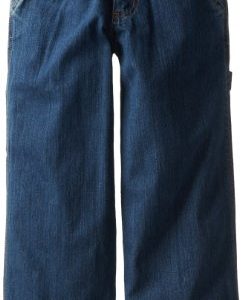 carhartt boys washed denim dungaree jeans worn in blue