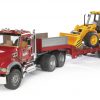 Bruder MACK Granite Flatbed Truck w/ JCB Loader Backhoe #BT2813