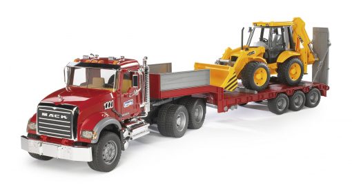 Bruder MACK Granite Flatbed Truck w/ JCB Loader Backhoe #BT2813