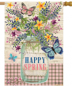 Briarwood Lane Happy Spring Mason Jar House Flag #H01213