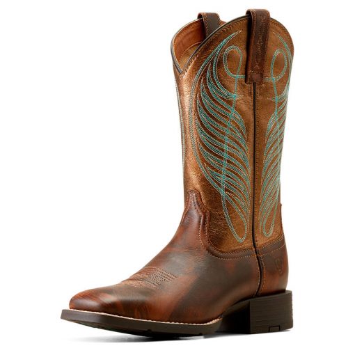 Ariat Women's Round Up Wide Square Toe Western Boot - Yukon Brown #10016317