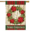 Briarwood Lane Poinsettia Wreath House Flag #H01310