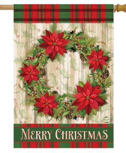 Briarwood Lane Poinsettia Wreath House Flag #H01310