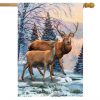 Briarwood Lane Winter Deer Scene House Flag #H01342