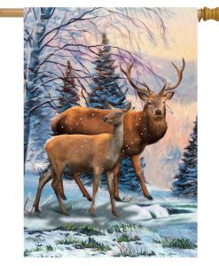 Briarwood Lane Winter Deer Scene House Flag #H01342