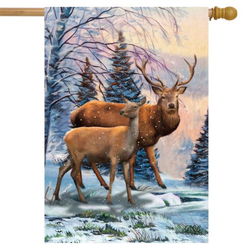 Briarwood Lane Winter Deer Scene House Flag #H01342