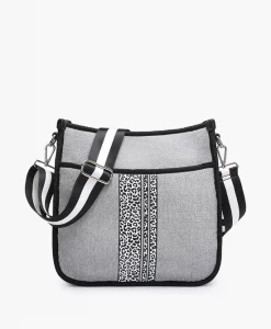 Jen & Co Jolee Striped Crossbody Cheetah Grey