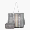 Jen & Co Meribella Striped Tote Antelope Grey