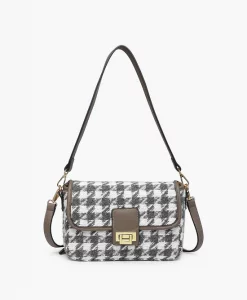 Jen & Co Elodie Houndstooth Crossbody Grey/White