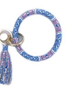 Girlie Girl Wristlet Key Chain - Blue Scroll #KC-8845