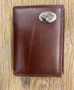 Zep-Pro Deer Wrinkle Leather Tri-fold Concho Wallet - Brown #IWT1-BUCK-WRNK