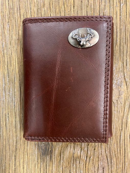 Zep-Pro Deer Wrinkle Leather Tri-fold Concho Wallet - Brown #IWT1-BUCK-WRNK