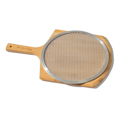 big green bamboo pizza peel with pizza screen