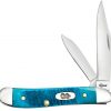 Case Knife Sawcut Jig Caribbean Blue Bone Peanut #25596