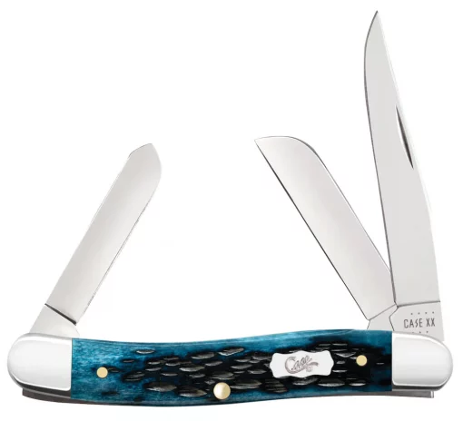 Case Knife Peach Seed Jig Mediterranean Blue Bone Medium Stockman #51851