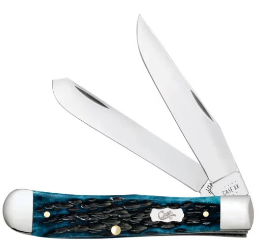 Case Knife Pocket Worn Peach Seed Jig Mediterranean Blue Bone Trapper #51850