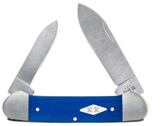 Case Knife Smooth Blue G-10 Canoe With XX Diamond #C16753