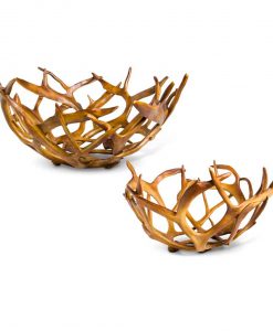 K & K Interiors Set Of 2 Brown Resin Antler Bowls #40696A