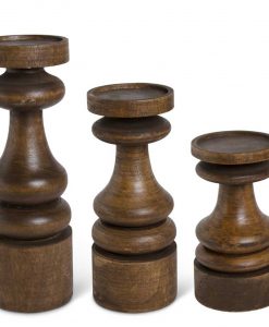 K & K Interiors Set Of 3 Brown Mango Wood Chunky Candleholders #17695A-3