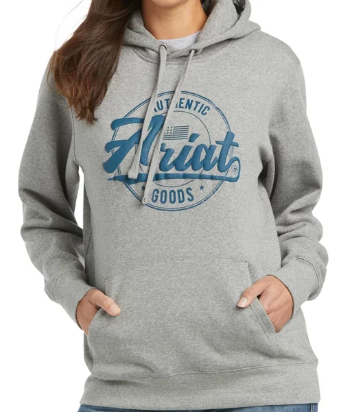 Ariat Women's R.E.A.L. Heather Grey Graphic Logo Hoodie #10037579