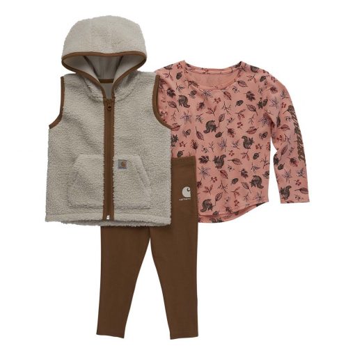 Carhartt Girl's LS T-Shirt, Sherpa Vest & Pants Set (Infant) #CG9868