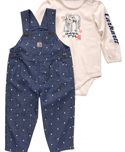 Carhartt Girls' Long-Sleeve T-Shirt And Print Chambray Overalls Set (Toddler) #CG9860